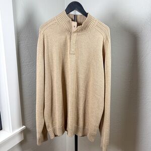 Oscar de la Renta Men’s Cotton Blend Sweater Tan Quarter Snap Mock Neck Size XXL